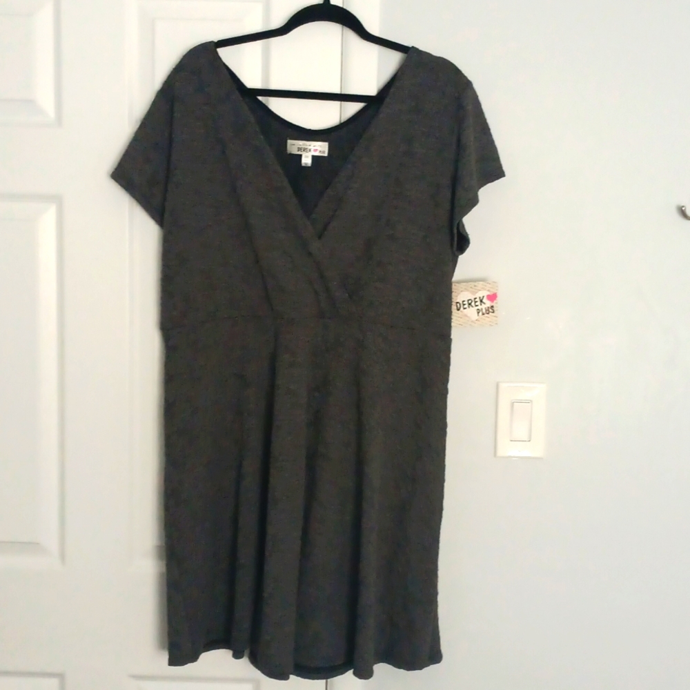 3 For $15 NWT Derek Heart Plus Faux Wrap Cap Sleeve  Dress Gray ~Jr 2X